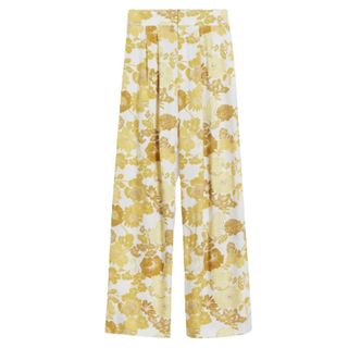 yellow and white print trousers