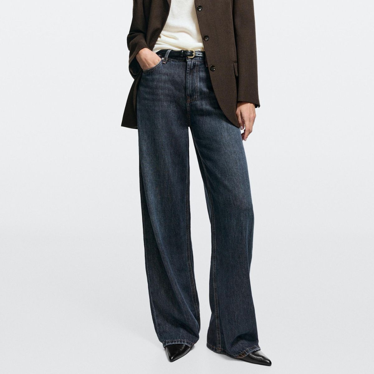 massimo dutti dark wash wide leg jeans