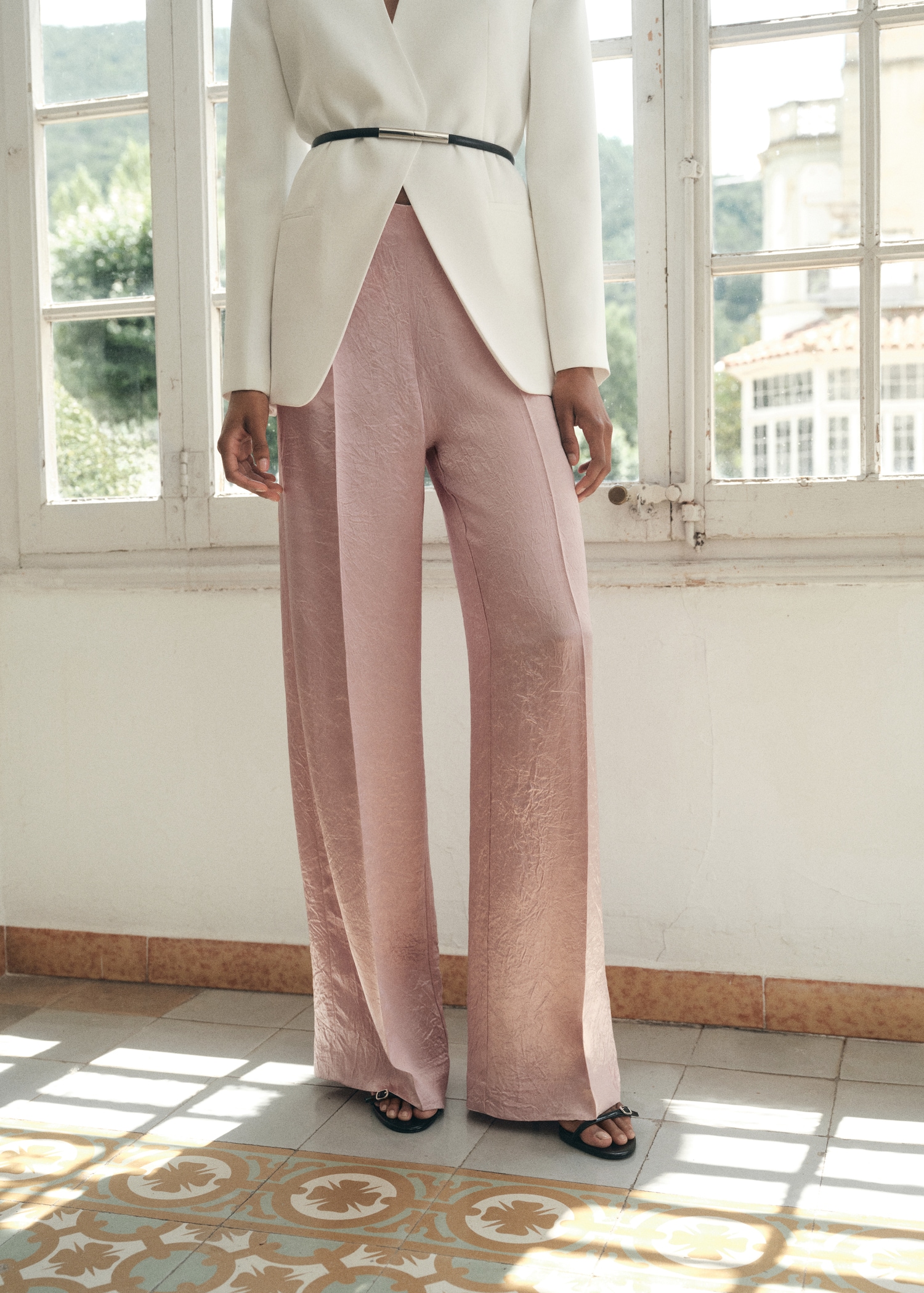 Satin Crinkle-Effect Trousers - Women | Mango United Kingdom
