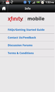 Xfinity about screen
