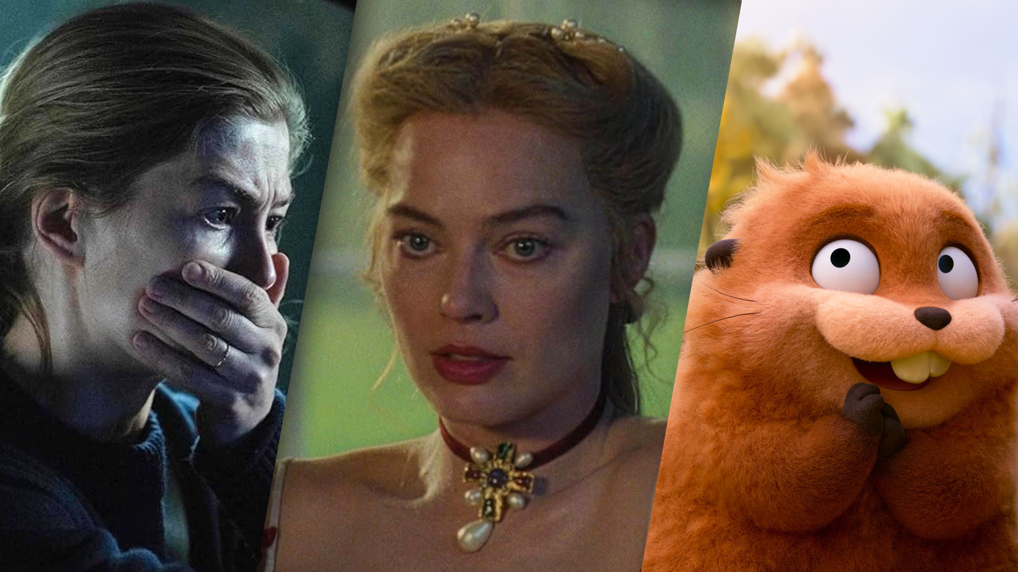 (From L to R) Rosamund Pike as Maddie in &amp;quot;Hallow Road;&amp;quot; Margot Robbie as Catherine Earnshaw in Wuthering Heights; Mabel Beaver and King George (L-R) in a scene from Disney/Pixar's &amp;quot;Hoppers&amp;quot;