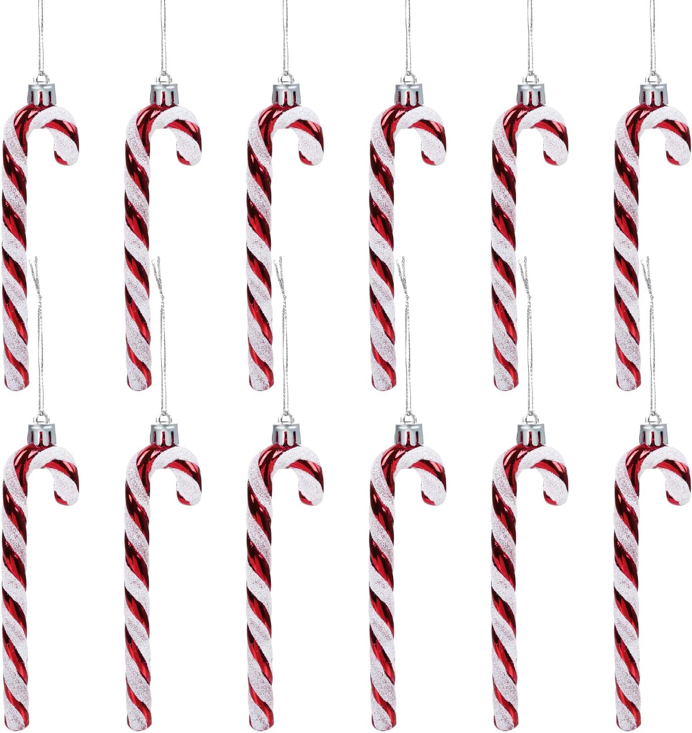 Gwhole 12 Pcs Candy Cane Christmas Decorations, Red and White Candy Cane Decoration Christmas Hanging Ornaments for Christmas Tree Xmaxs Holiday Party Supplies Decoration Favors