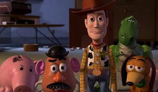 Toy Story 2 Hamm Mr. Potato Head Woody Rex and Slinky look unimpressed