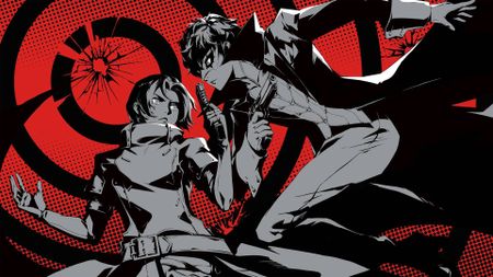 Official key art for Persona 5: The Phantom X shows Wonder and Joker on a red and black background.