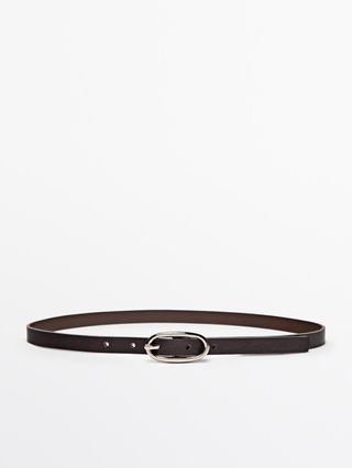 Leather Belt With Oval Buckle