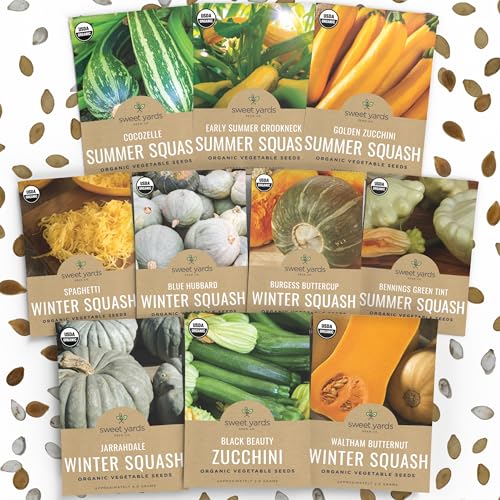 Organic Squash Seeds (summer and Winter) Variety Pack - 10 Individual Packs - 2026 Season - Cocozelle, Spaghetti, Butternut, Golden Zucchini and More! for Indoor &amp;amp; Outdoor Planting