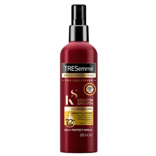 Red bottle of Tresemme Pro Collection Keratin Smooth Heat Protect Spray