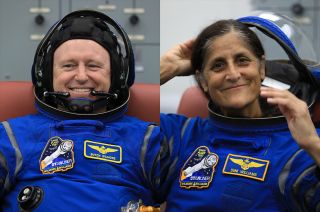Boeing Starliner Crew Flight Test (CFT) commander Barry "Butch" Wilmore and pilot Suni Williams debut a new look for their mission patch while participating in a crew validation test at NASA's Kennedy Space Center in Florida.