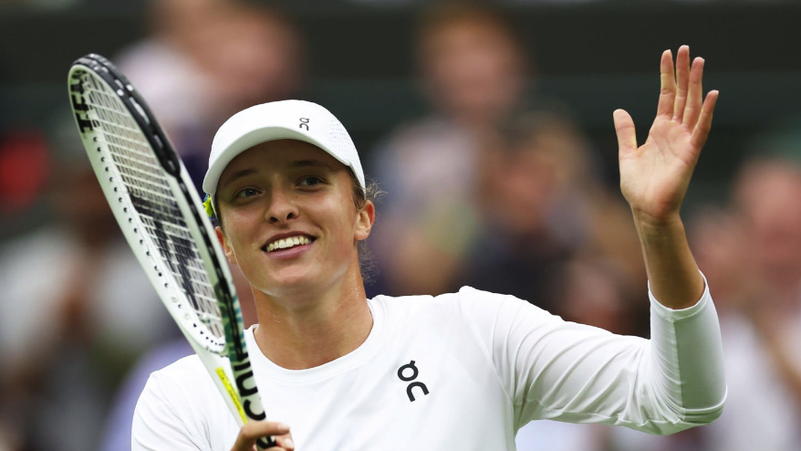  Iga Swiatek of Poland celebrates winning match point ahead of the Swiatek vs Gauff French Open semi final 2024