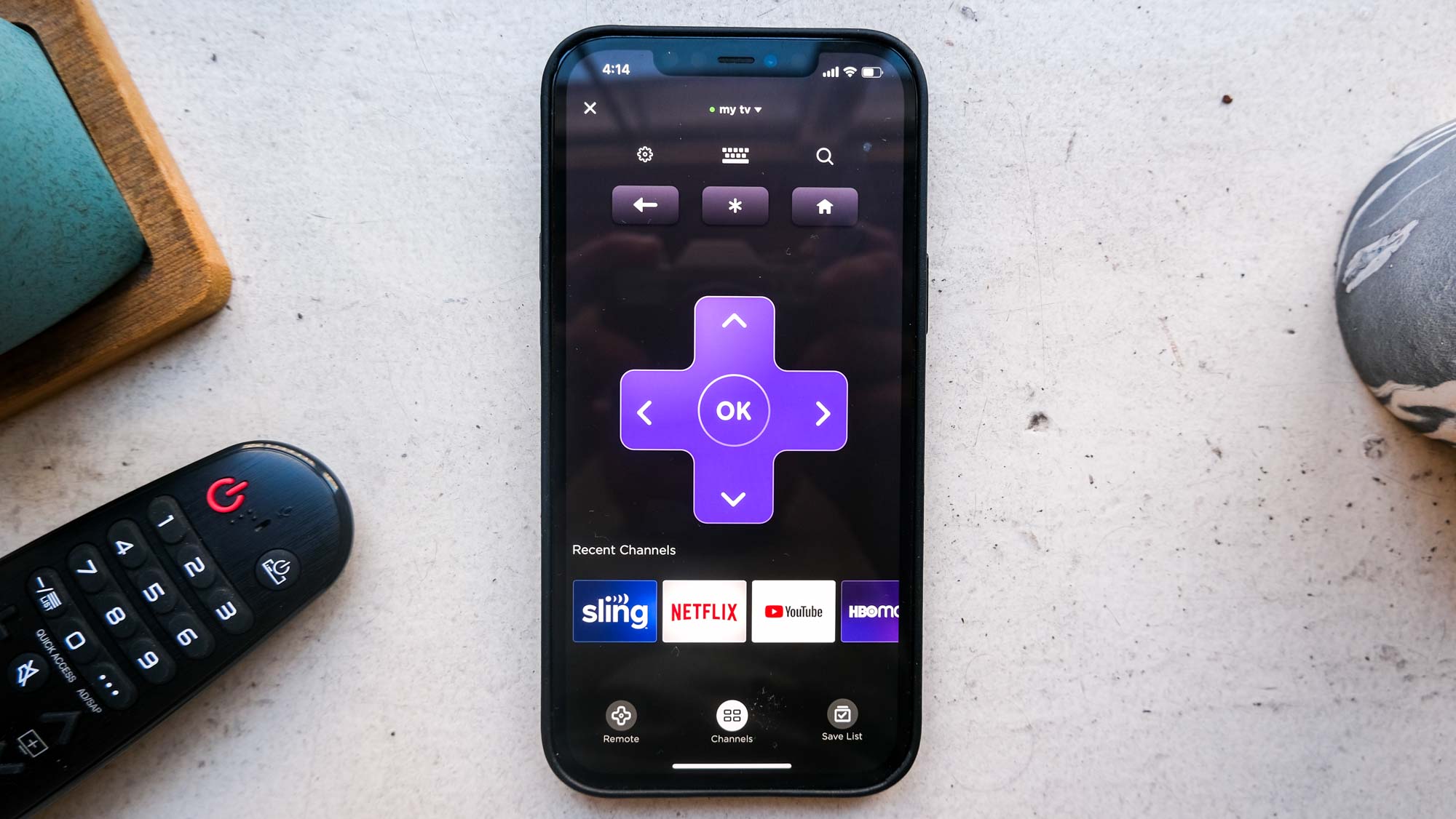 The Roku remote app on an iPhone