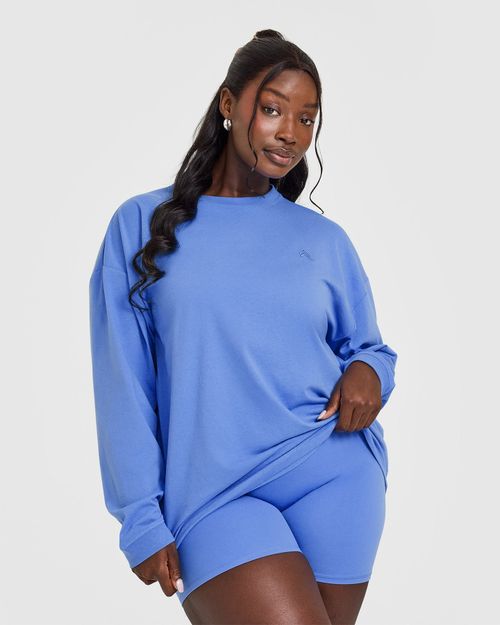 Classic Oversized Lightweight Long Sleeve Top | Glaucous Blue