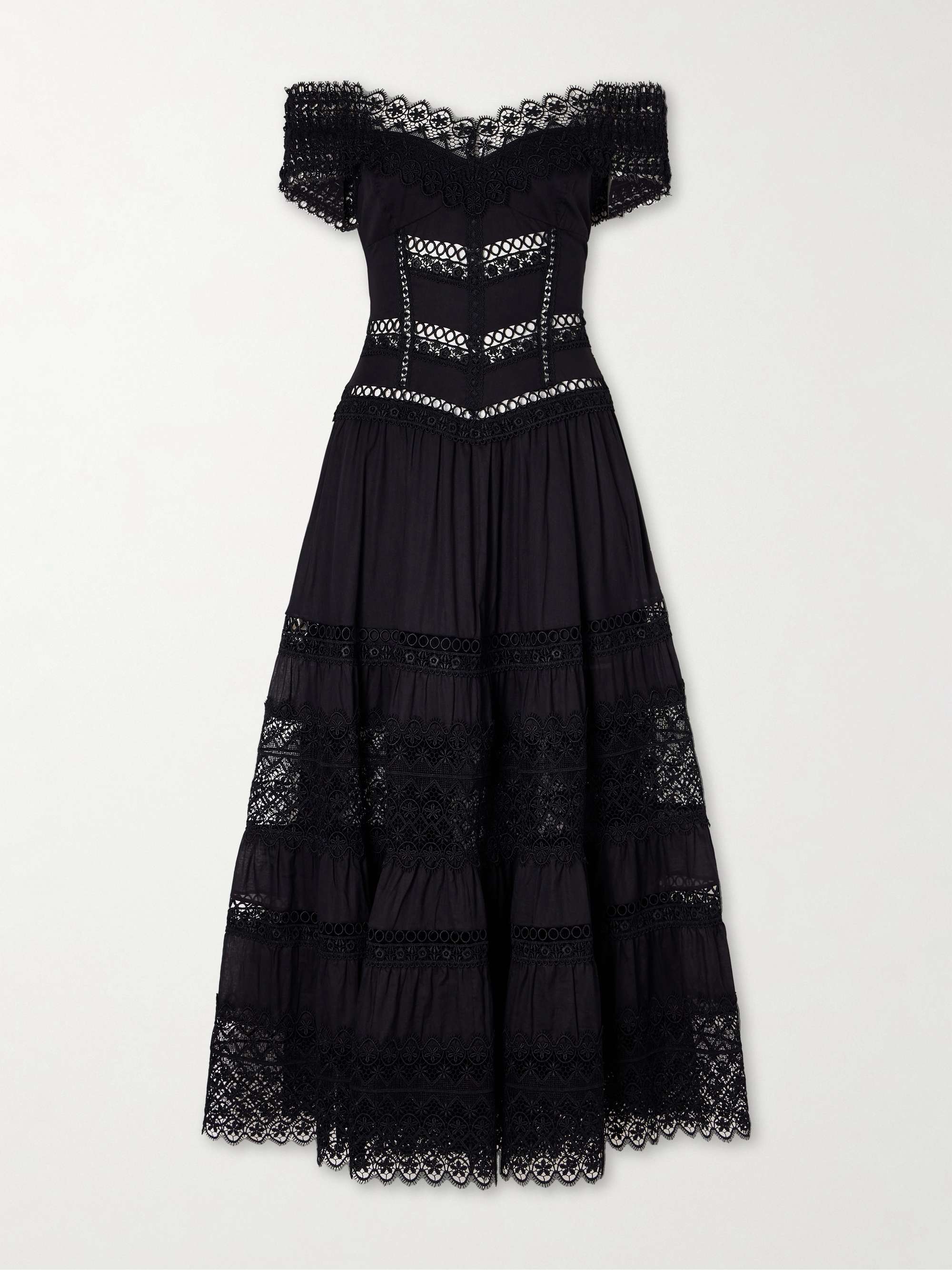 Amaira Embroidered Lace-Trimmed Cotton-Blend Maxi Dress