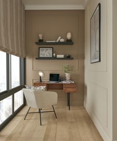 how to set up a home office Brown and beige home office idea by ILIV