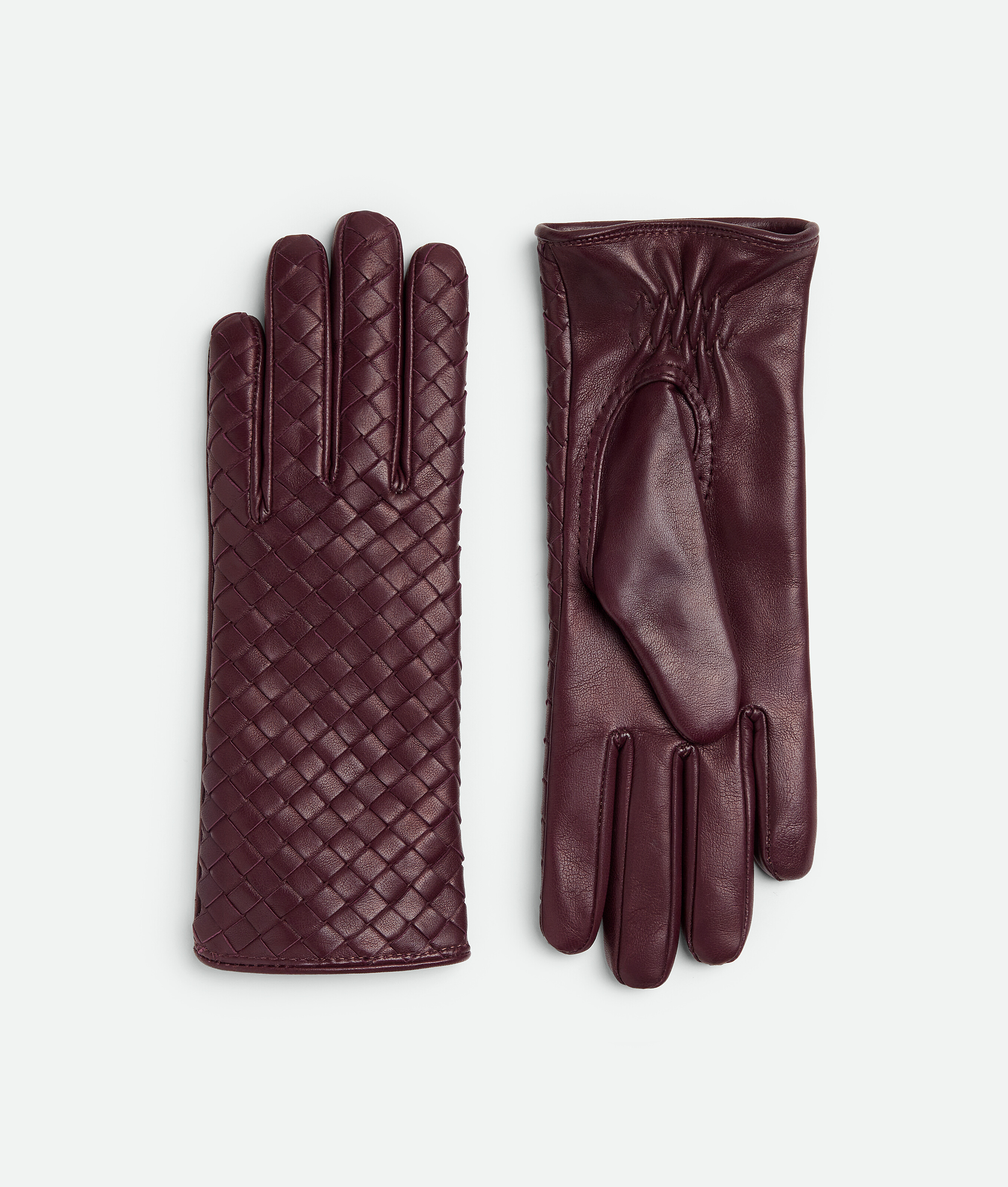 Women&#039;s Intrecciato Leather Gloves in Jam