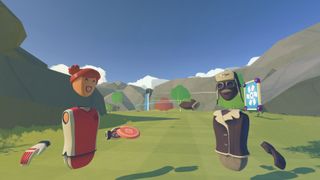 Playing disc golf in Rec Room