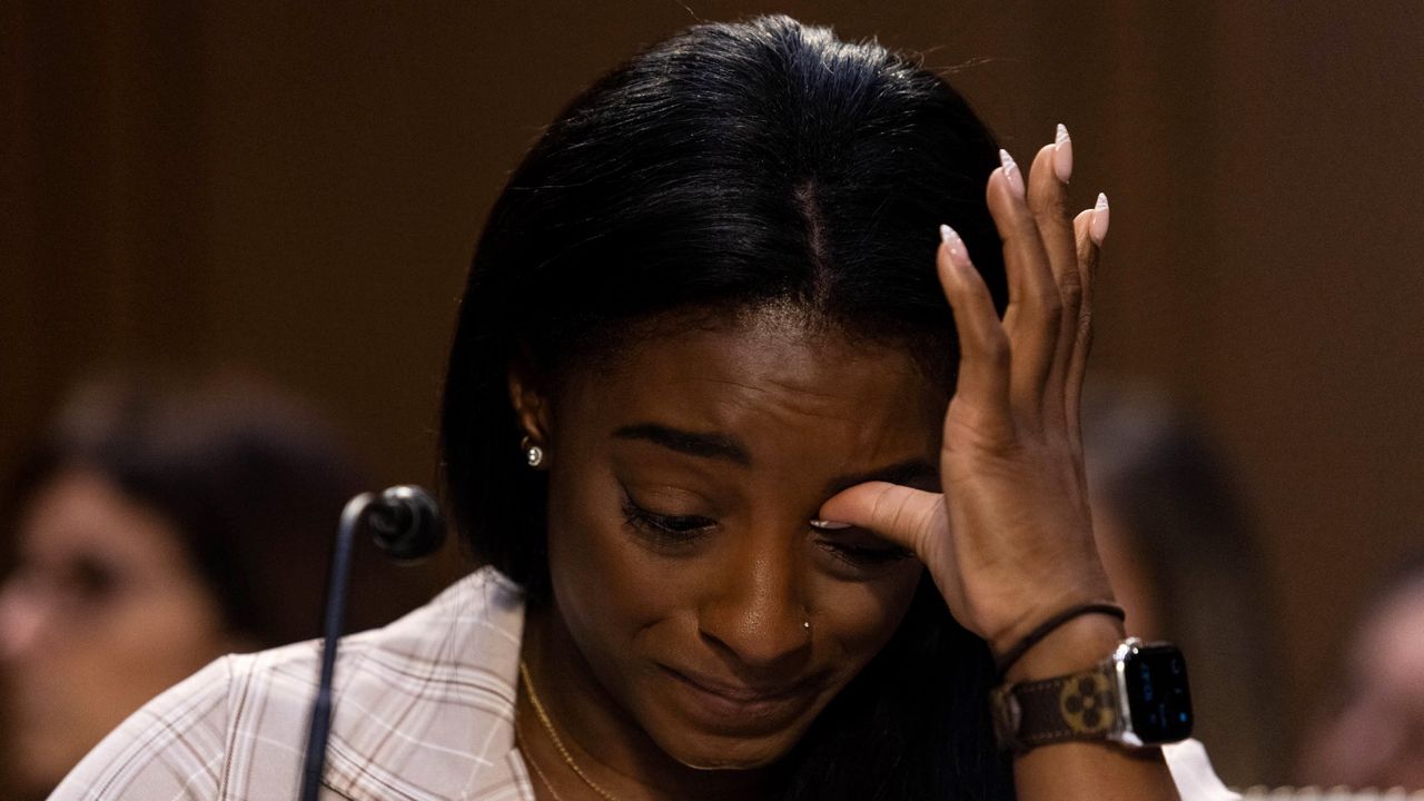 Olympic gymnast Simone Biles testifies during a Senate Judiciary hearing about the Inspector General&#039;s report on the FBI&#039;s handling of the Larry Nassar investigation