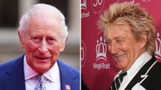 A composite of King Charles and Rod Stewart, both taken at the same event