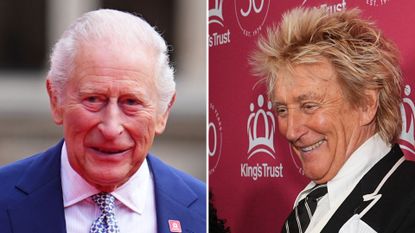 A composite of King Charles and Rod Stewart, both taken at the same event