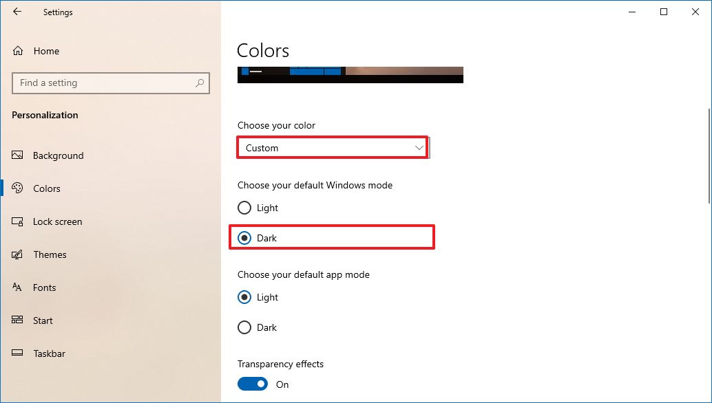 Windows 10 legacy dark mode setting