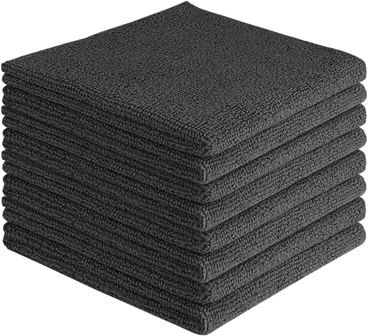Aidea Microfibre Cloth Pack of 8, Multifunctional Reusable Cleaning Cloths, Lint Free Streak Free Washable Cloth Duster for House, Kitchen, Car, Motorbike, Windows 30 X 30 Cm, Black