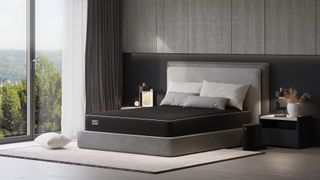 Eight Sleep mattress shows the Pod Pro cover in use on a luxury bed to offer independent heating and cooling, plus sleep tracking