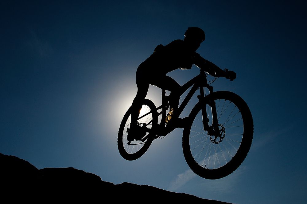 An athlete competes in the International Mountain Bike Challenge at the Deodoro Sports Complex in Rio de Janeiro, Brazil.