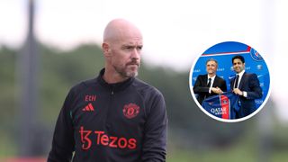 Manager Erik ten Hag of Manchester United in action during a pre-season first team training session at Carrington Training Ground on July 06, 2023 in Manchester, England. 