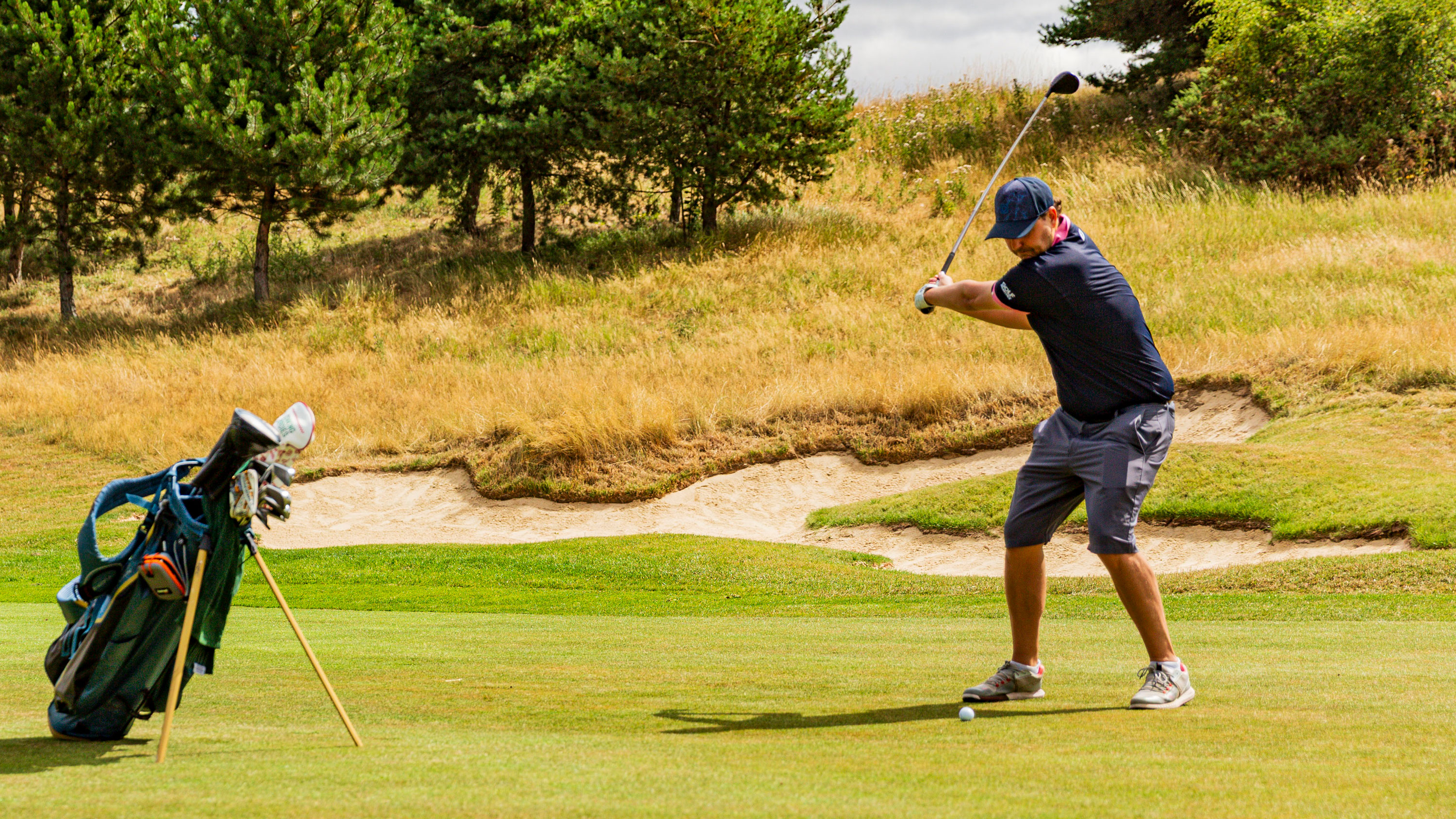 Nick Bonfield hitting a 7-wood, his favourite club, at Centurion Golf Club 