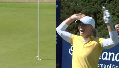 Stark celebrates her hole in one at the Scottish Open