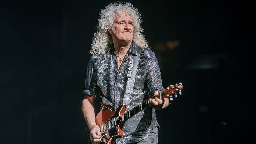 Brian May of Queen performs during the "We Will Rock You" musical premiere at Stage Palladium Theater on October 17, 2025 in Stuttgart, Germany. 