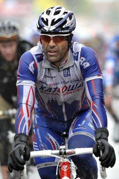 Team Katusha's Danilo Napolitano races in rainy conditions at the Tour of Belgium