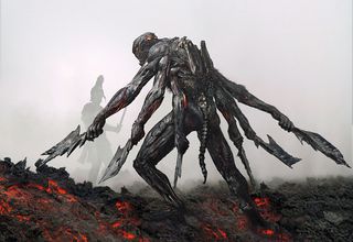 MPC’s concept design for the Makhai, a six-armed, two-bodied dervish-like monster in Wrath of the Titans
