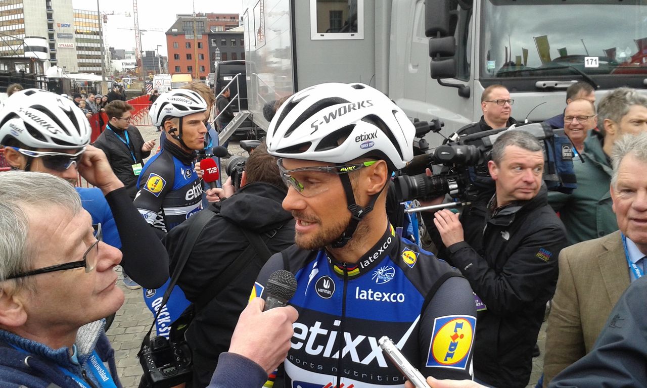Tom Boonen speaks to the media ahead of the race