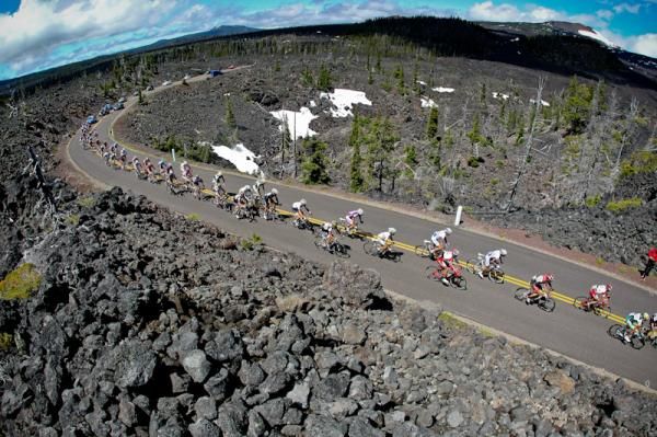 Riders pass through a lunar landscape at the Cascade Cycling Classic.