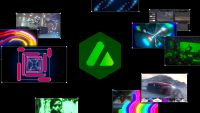 A logo of a motion graphics app surrounded by animation screens