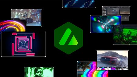 A logo of a motion graphics app surrounded by animation screens