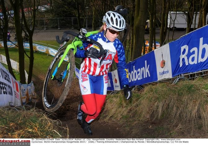 Elle Anderson (USA) pre-rides the 'cross Worlds course in Hoogerheide