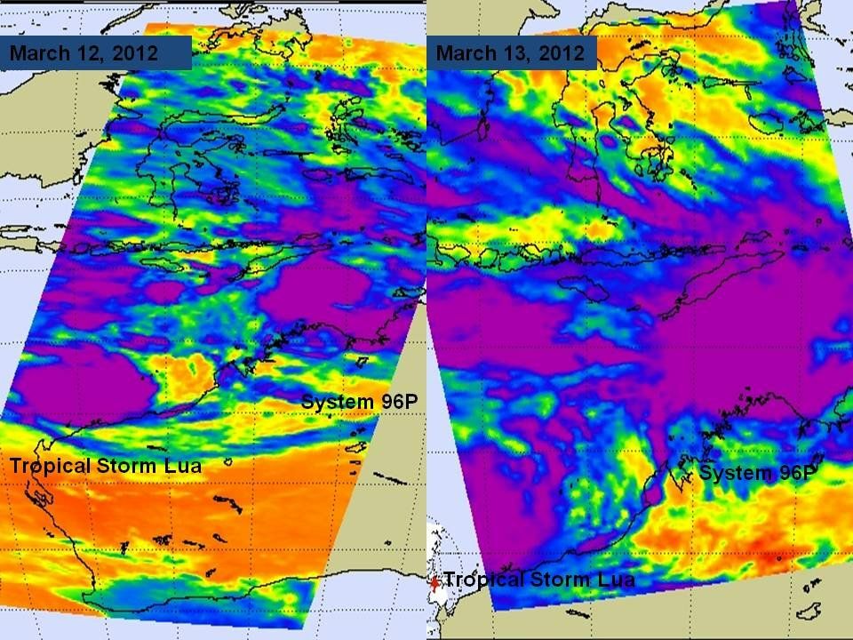 NASA satellite images of two tropical storms systems off the coast of Australia