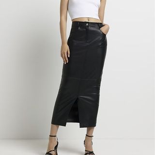 black faux leather maxi skirt