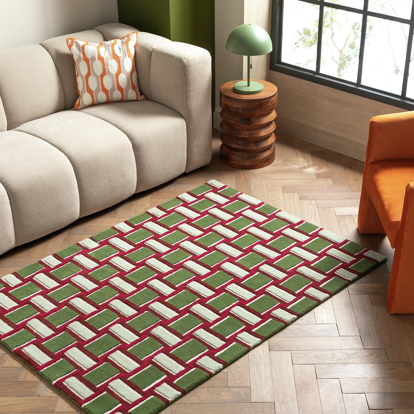 Habitat Mid Century Burgundy Wool Cut Pile Rug - 170x120cm