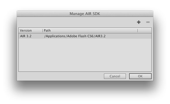 Adobe Flash CS6: Manage what AIR SDKs you have available