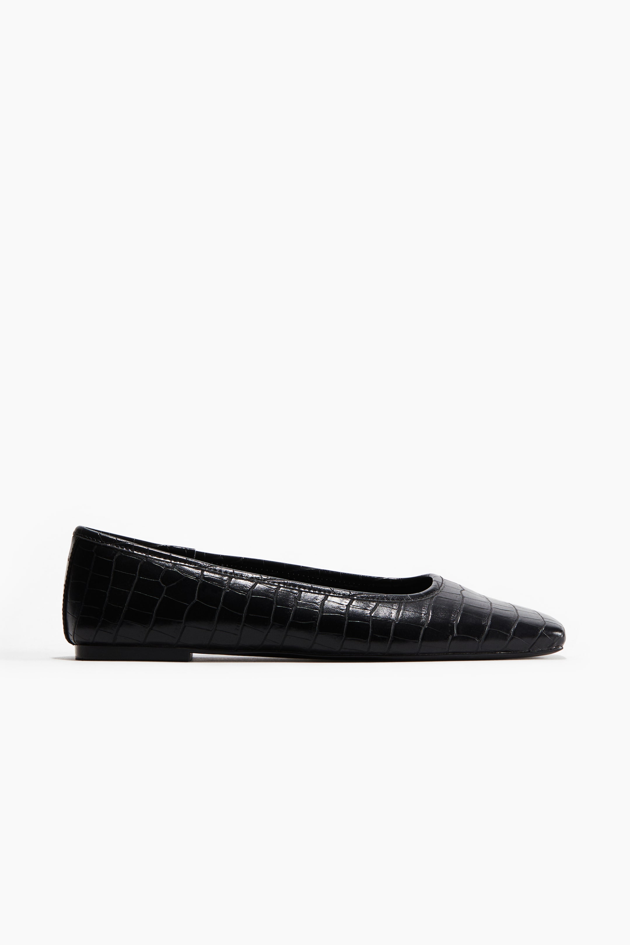 Square-Toe Ballet Flats - Black/crocodile Pattern