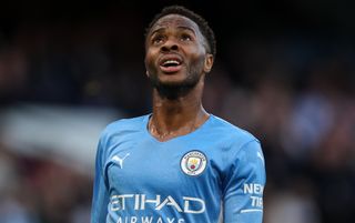 Manchester City forward Raheem Sterling looking upwards