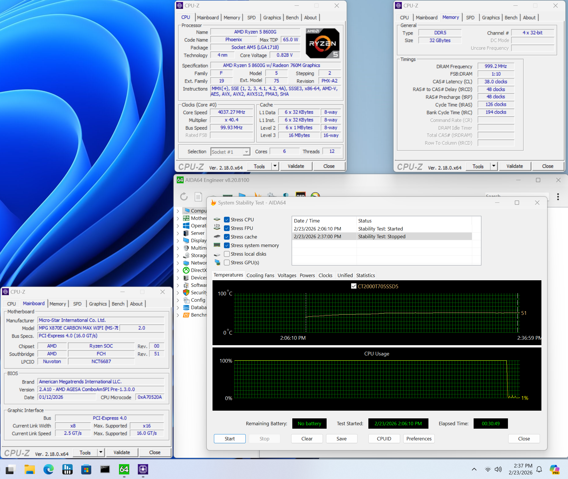 MSI X870E Carbon Max Wifi - Stress testing