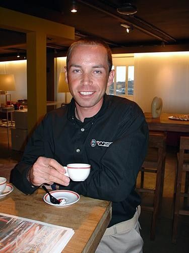 The author enjoys a cup of espresso