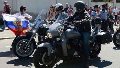 Riders of the Night Wolves being welcomed by Pro-Russia Czech citizens in 2018