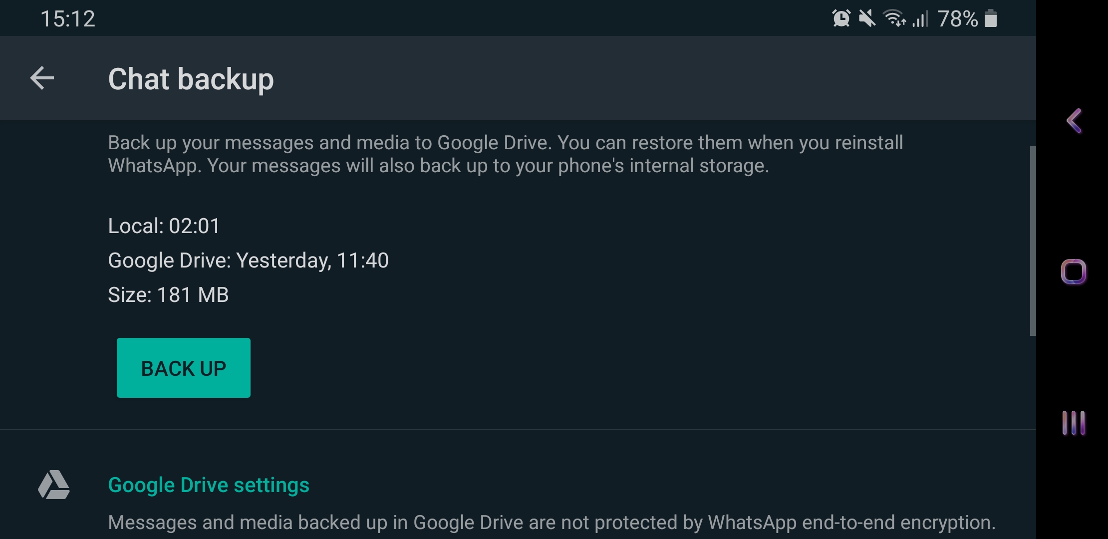 WhatsApp chat backup