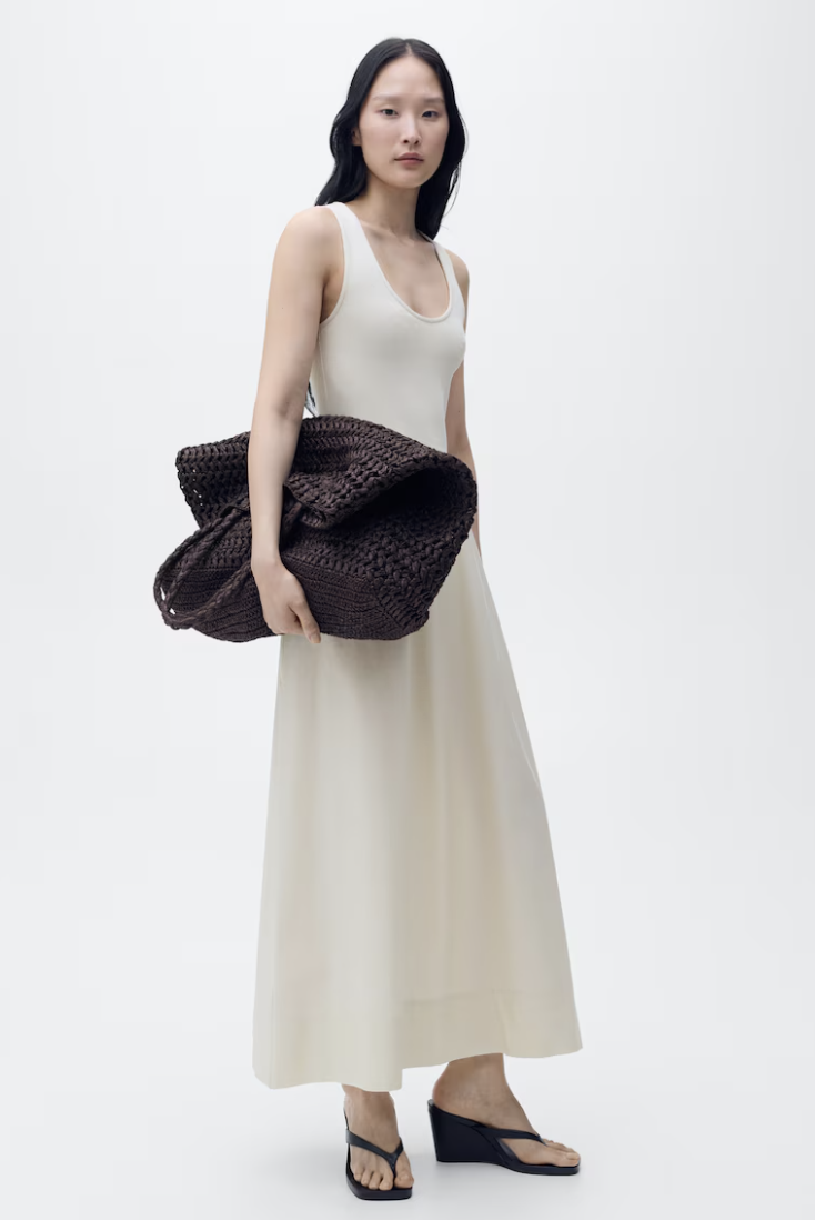 MANGO, Flared Dress in Combined Fabric 