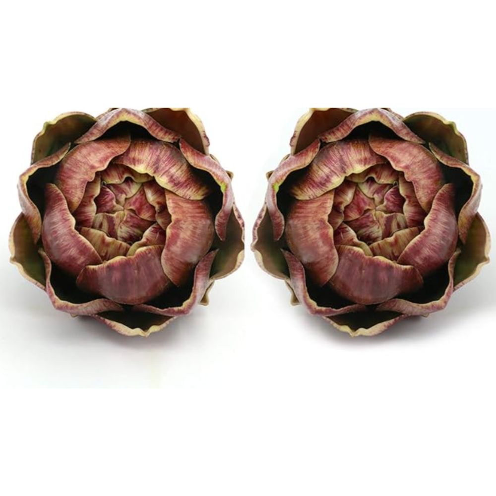 two faux purple artichoke decorations
