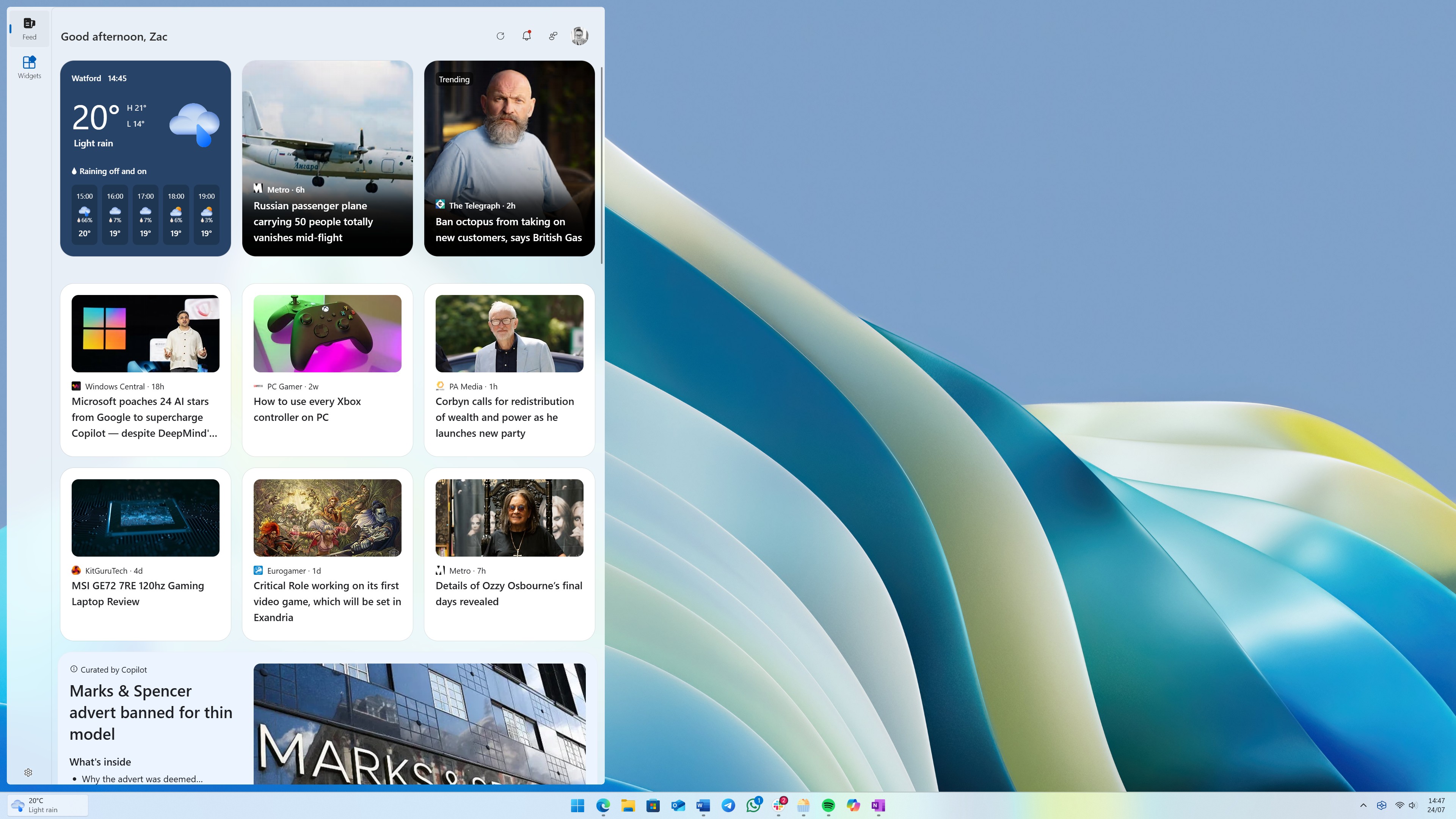 Windows 11 Widget Panel with Copilot Feed